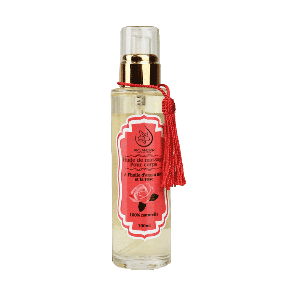 Huile de Massage Bio à l’Argan et à la Rose – Douceur & Détente Florale | ArganDrip