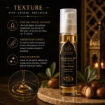 Huile d’Argan Pure Flacon Laura Source Élégance ArganDrip — texture fine dorée sans effet gras