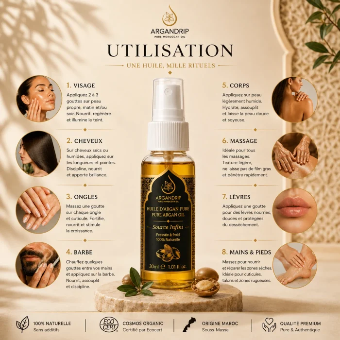 Huile d’Argan Pure Source Infini ArganDrip — rituel spray quotidien