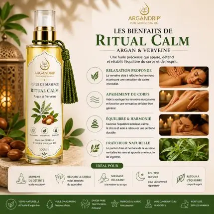 Bienfaits huile de massage ArganDrip Ritual Calm détente apaisement verveine