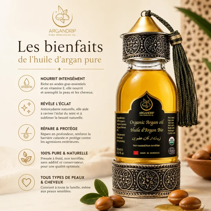 Huile d’Argan Pure Artisanale Source Héritage — nutrition intense visage cheveux corps