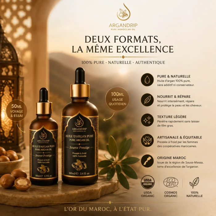 Gamme Source Prestige — huiles d’argan pipette 50ml et 100ml
