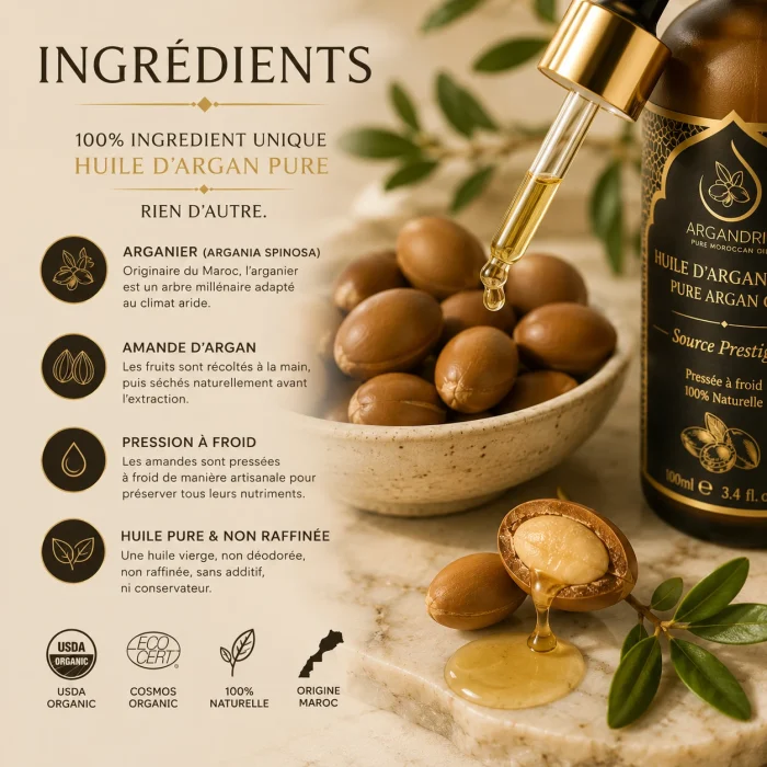 Huile d’Argan Pure Pipette Source Prestige — huile d’argan bio pressée à froid