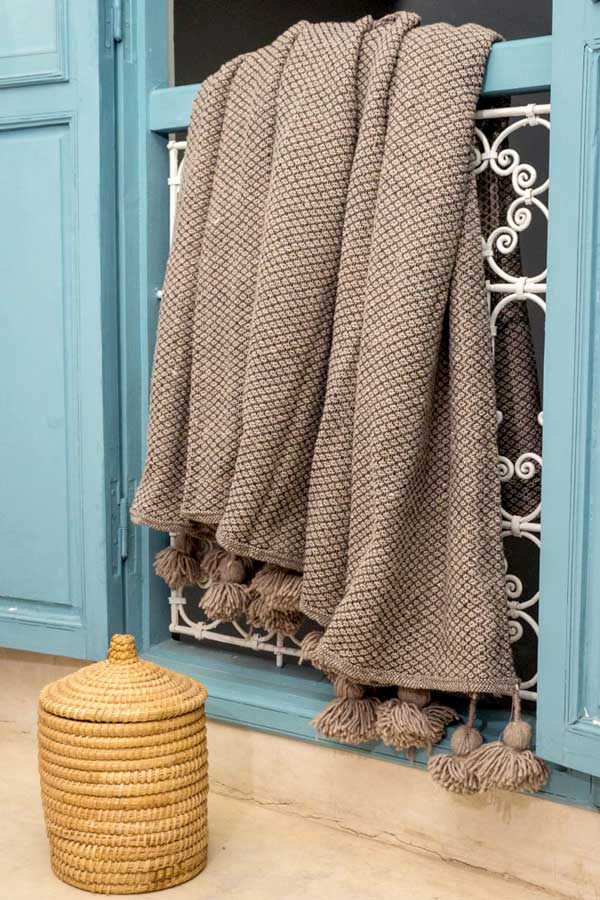 Couverture Losange à Pompons en laine