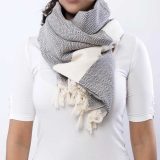 Écharpe-tissée-à-la-main-100%-coton-gris-foncé Écharpe Gris