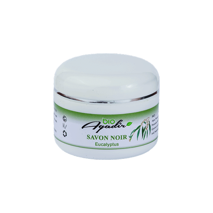 Savon Noir à base d’huile d’olive, enrichi en huile d’argan et huile essentielle de l’eucalyptus