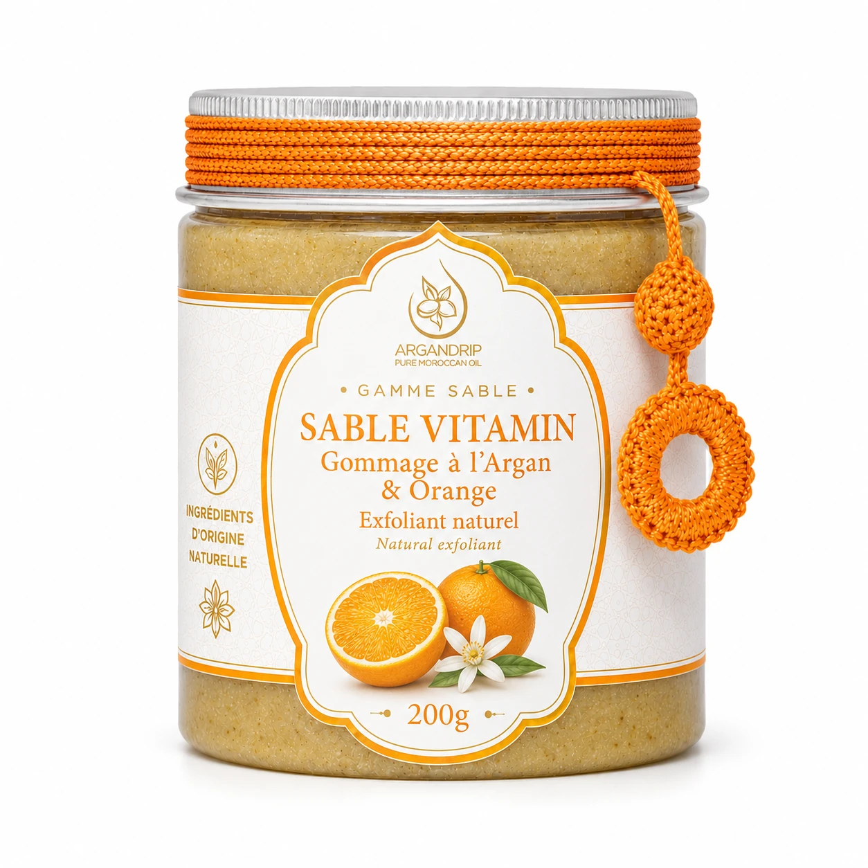 argandrip-gommage-sable-vitamin-orange-produit Gommage à l’Argan et Orange Sable Vitamin ArganDrip — exfoliant naturel corps et visage 200g