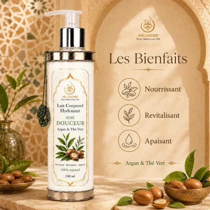 Lait corporel Soie Douceur Argan & Thé Vert ArganDrip — peau nourrie revitalisée et apaisée