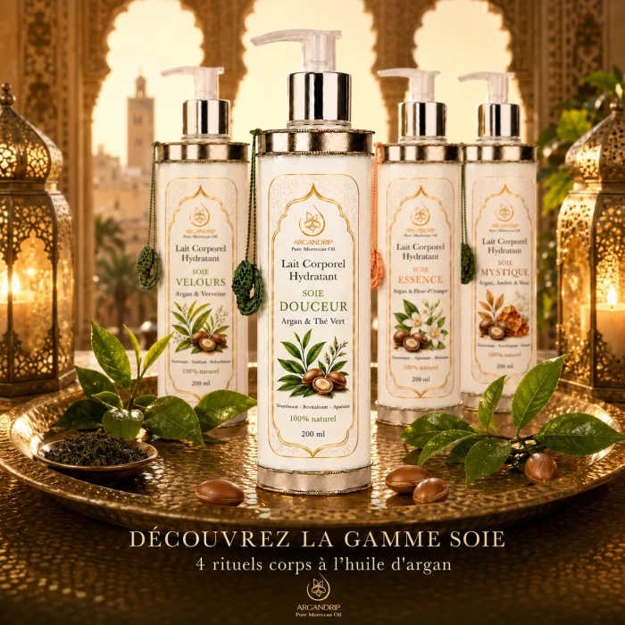 Gamme Soie ArganDrip avec Soie Douceur Argan & Thé Vert — 4 rituels corps à l’huile d’argan