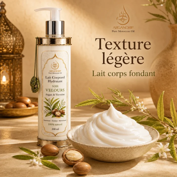 Lait corporel Soie Velours Argan & Verveine ArganDrip — texture onctueuse et fondante