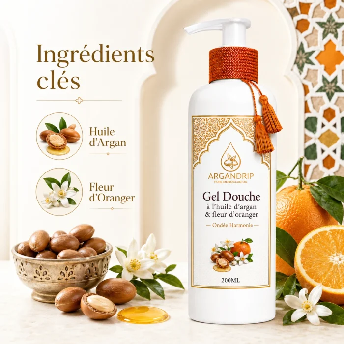 Gel douche Ondée Harmonie ArganDrip — huile d’argan et fleur d’oranger