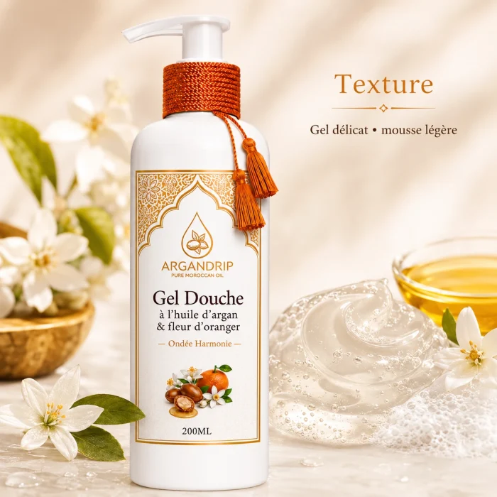 Gel douche Ondée Harmonie ArganDrip — texture gel délicat et mousse légère