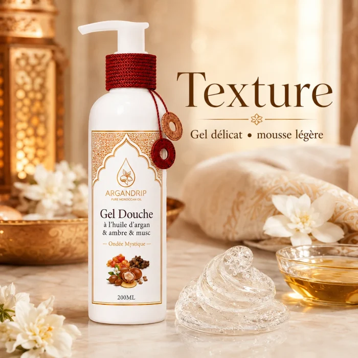 Gel douche Ondée Mystique ArganDrip — texture gel délicat et mousse légère