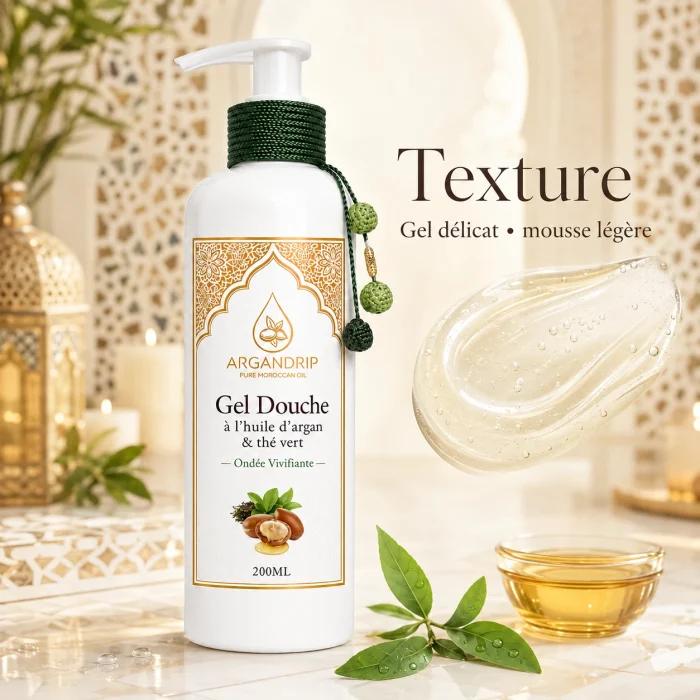 Gel douche Ondée Vivifiante ArganDrip — texture gel délicat et mousse légère