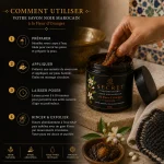 Utilisation du Savon Noir à la Fleur d'Oranger Secret Bloom ArganDrip pendant le rituel hammam