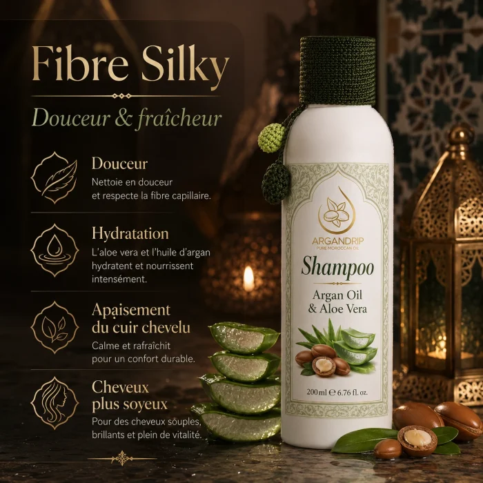 Bienfaits du shampoing ArganDrip Fibre Silky à l’huile d’argan et aloe vera