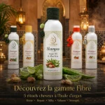 Gamme Fibre ArganDrip avec shampoing à l’huile d’argan et aloe vera au premier plan