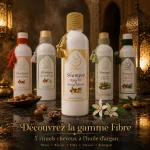 Gamme Fibre ArganDrip avec shampoing à l’huile d’argan et fleur d’oranger au premier plan