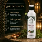Ingrédients clés du shampoing ArganDrip à l’huile d’argan, huiles essentielles et actifs fortifiants