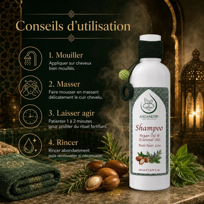 Conseils d’utilisation du shampoing ArganDrip Fibre Strength pour cheveux fragilisés