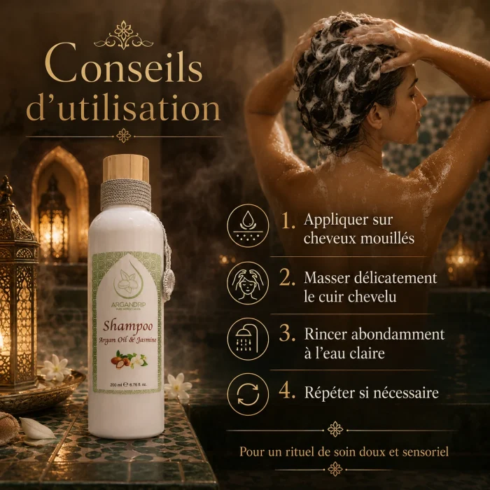 Conseils d’utilisation du shampoing ArganDrip Fibre Shine pour cheveux doux et brillants