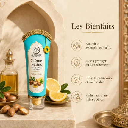 Bienfaits de la Crème Mains Velours Zeste à l’huile d’argan et citron