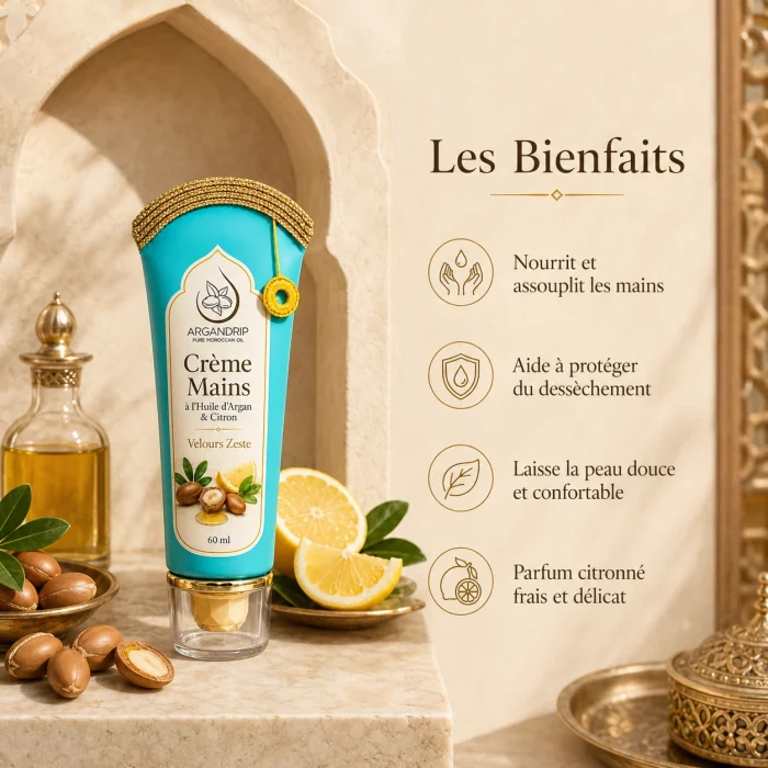 Bienfaits de la Crème Mains Velours Zeste à l’huile d’argan et citron