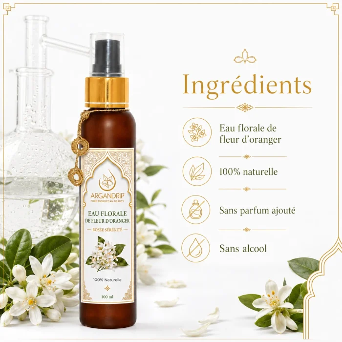 Eau florale de fleur d’oranger 100% naturelle ArganDrip sans alcool ni parfum ajouté