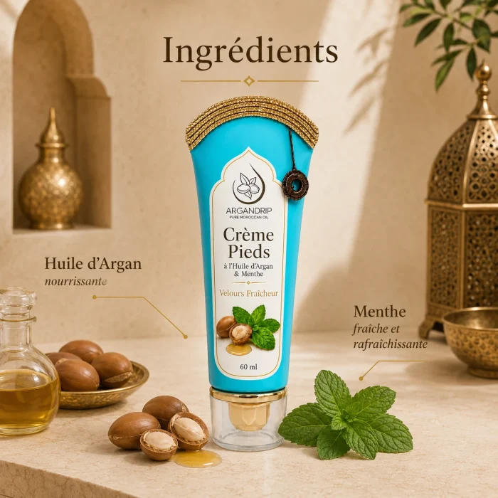Huile d’argan et menthe de la Crème Pieds Velours Fraîcheur