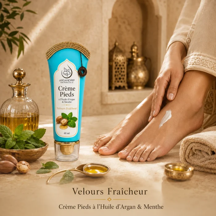 Rituel marocain avec la Crème Pieds Velours Fraîcheur à l’huile d’argan et menthe
