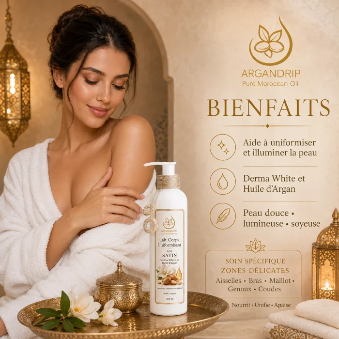 Lait éclaircissant Soie Satin ArganDrip — teint unifié taches atténuées et peau lumineuse