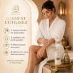 Lait éclaircissant Soie Satin ArganDrip — application sur les zones à unifier après la douche