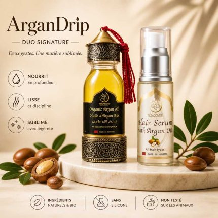 Duo Signature ArganDrip huile d’argan bio et sérum cheveux anti-frisottis