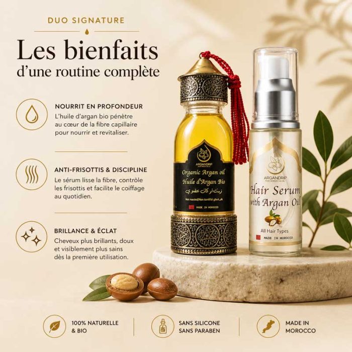 Bienfaits huile d’argan et sérum cheveux ArganDrip nourrir lisser brillance