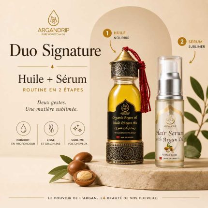 Routine cheveux ArganDrip huile et sérum en 2 étapes pour nourrir et sublimer